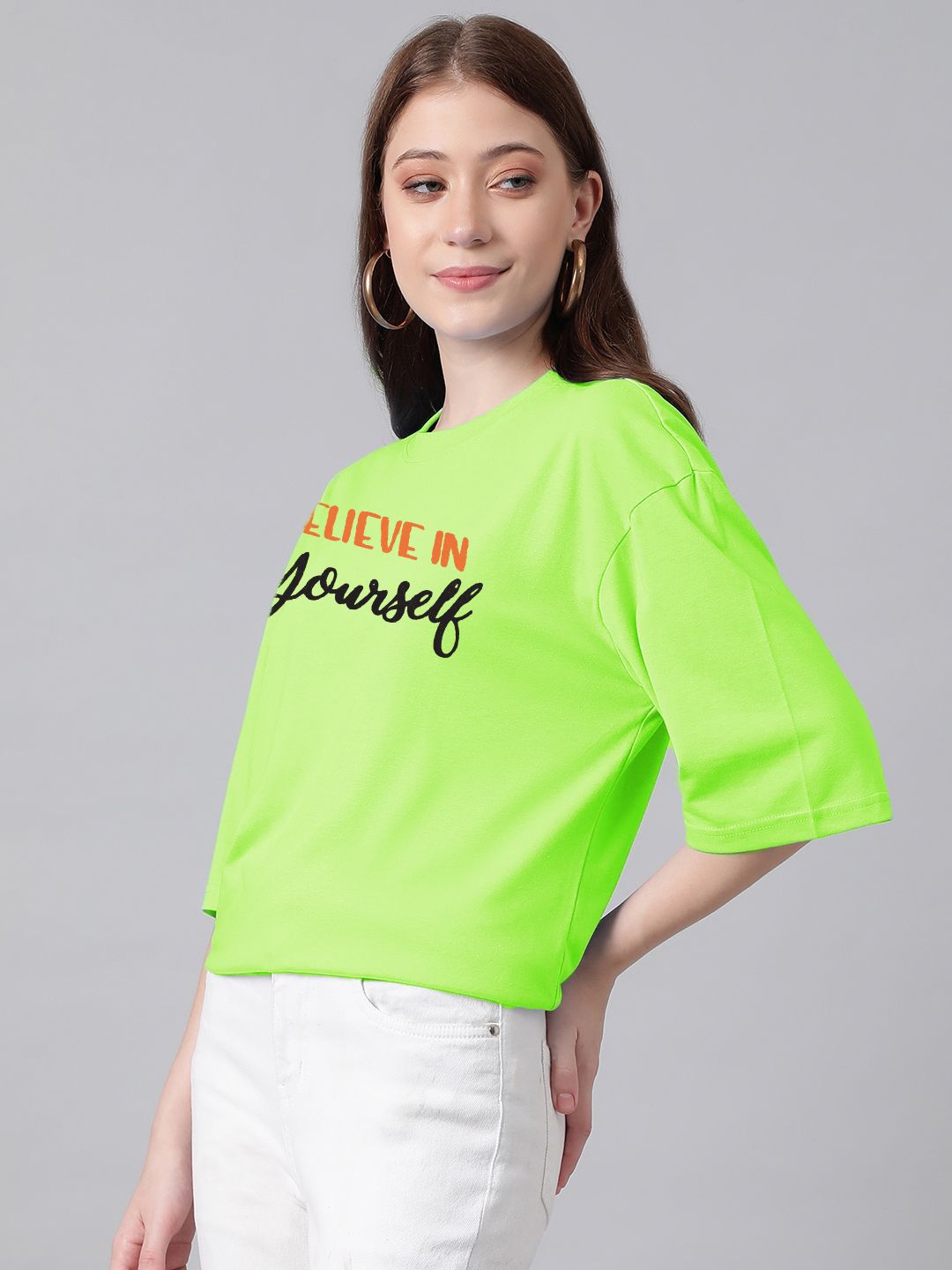 Kotty Printed Drop-Shoulder Sleeves Cotton T-shirt