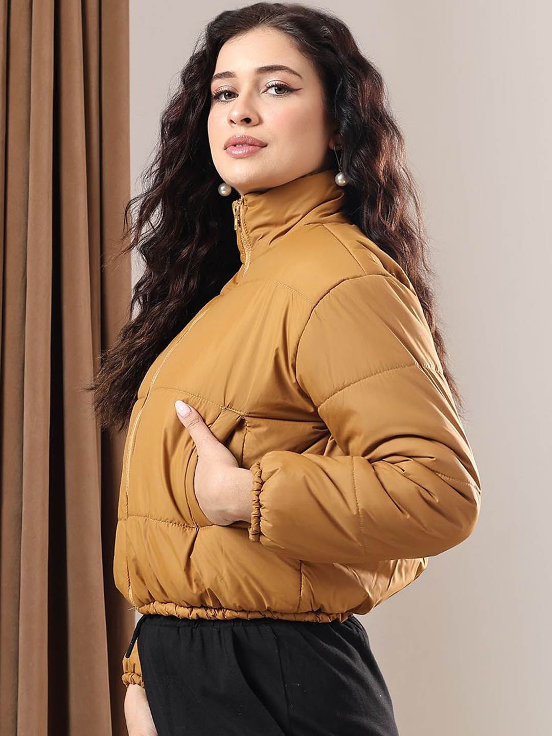 Kotty Women Mock Collar Solid Casual Puffer Insulator Jacket