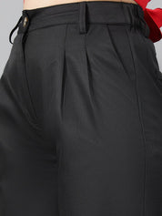 Kotty Women Black Relaxed Straight Leg Fit High-Rise Easy Wash Parallel Trousers