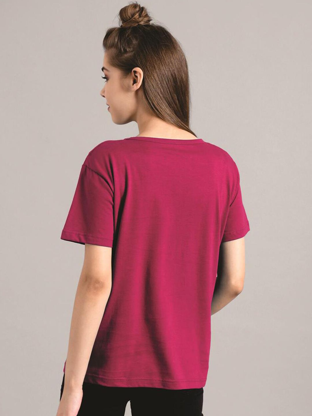 Kotty Women Maroon Printed Round Neck T-shirt