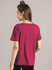 Kotty Women Maroon Printed Round Neck T-shirt