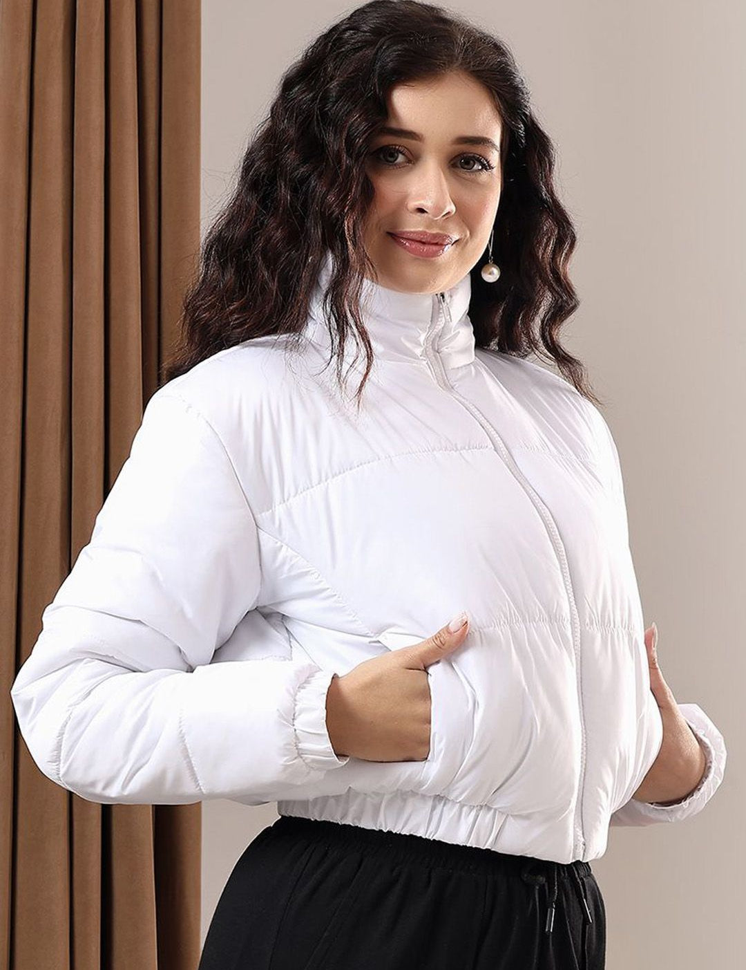 Kotty Women Mock Collar Solid Casual Puffer Insulator Jacket