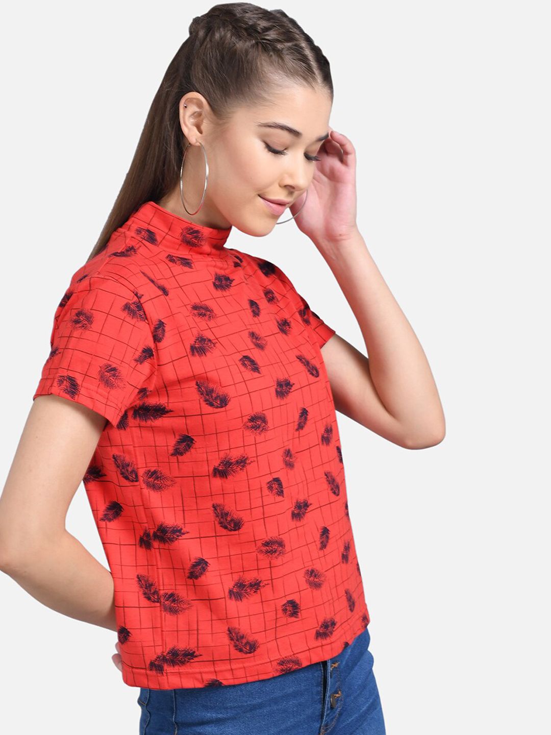 Kotty Women Red Printed Pure Cotton Top