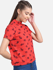 Kotty Women Red Printed Pure Cotton Top