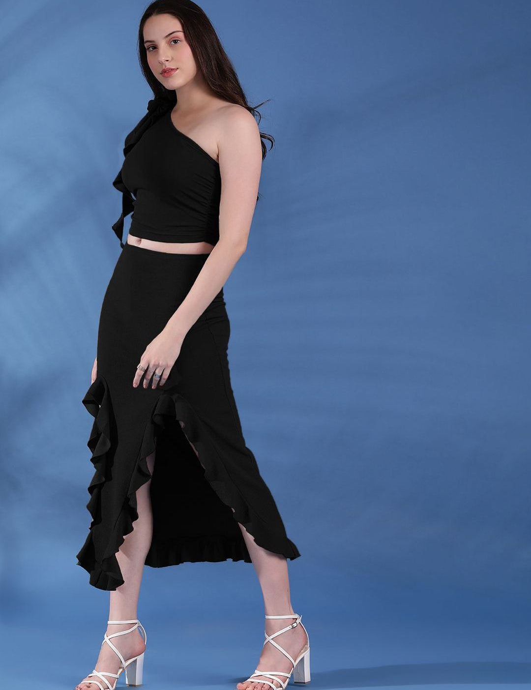 Kotty Black One Shoulder Top With Skirt