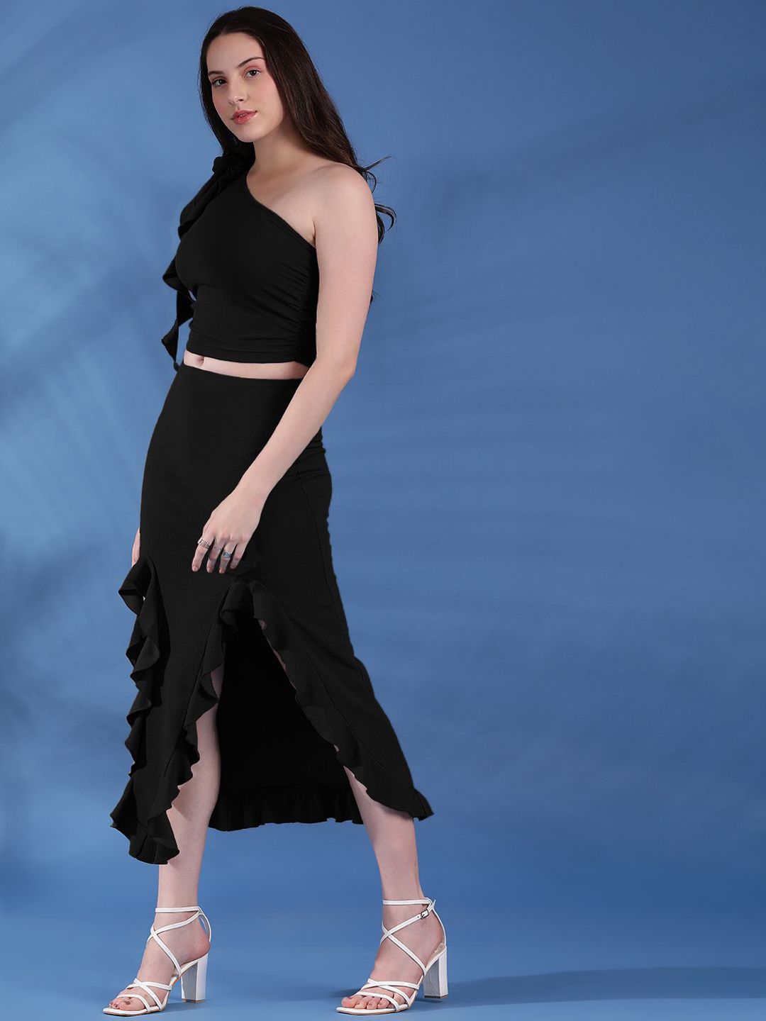 Kotty Black One Shoulder Top With Skirt
