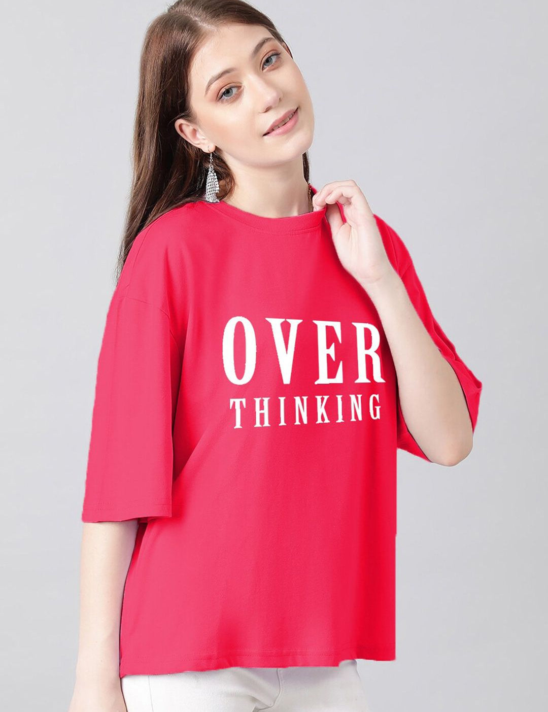 Kotty Typography Printed Drop-Shoulder Sleeves Oversized T-shirt