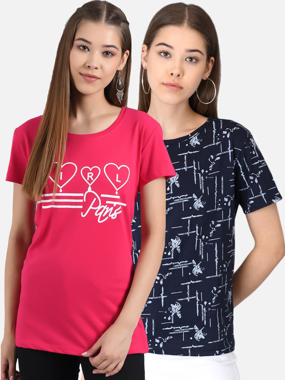 Kotty Women Pack Of 2 Printed Round Neck T-shirts