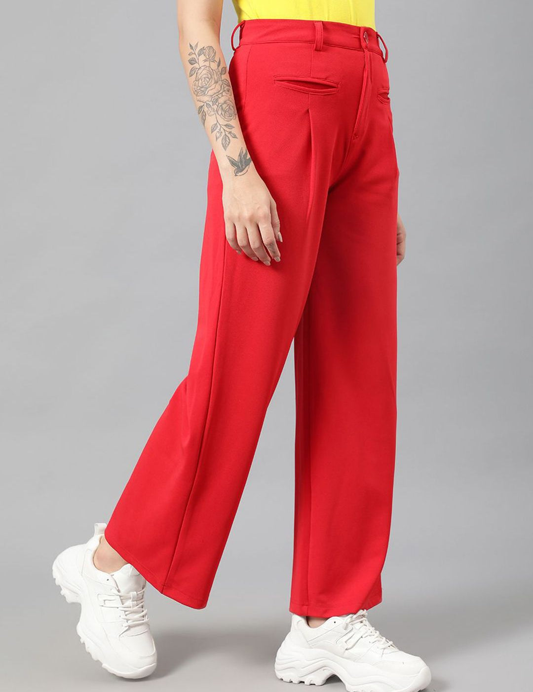 Kotty Women Relaxed Straight Fit High-Rise Easy Wash Trousers