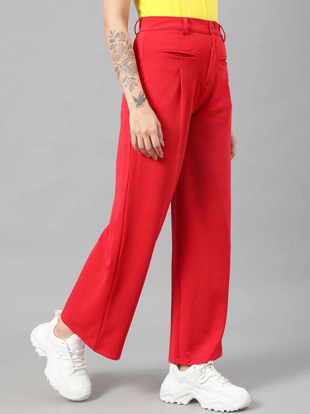 Kotty Women Relaxed Straight Fit High-Rise Easy Wash Trousers