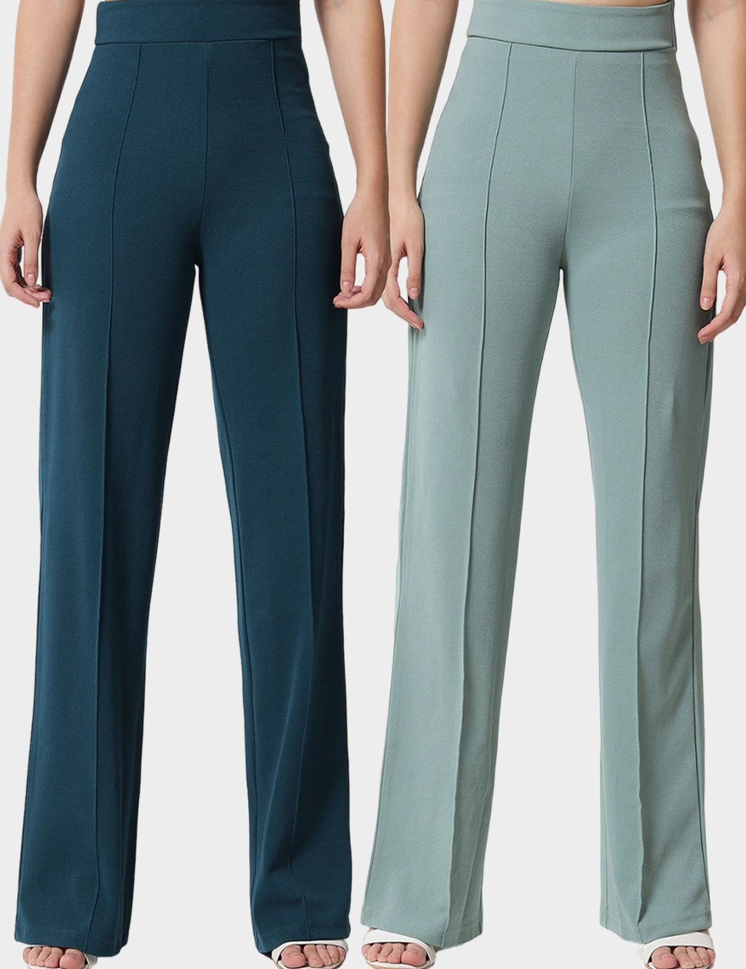 Kotty Women Pack Of 2 Relaxed Straight Leg High-Rise Easy Wash Parallel Trousers
