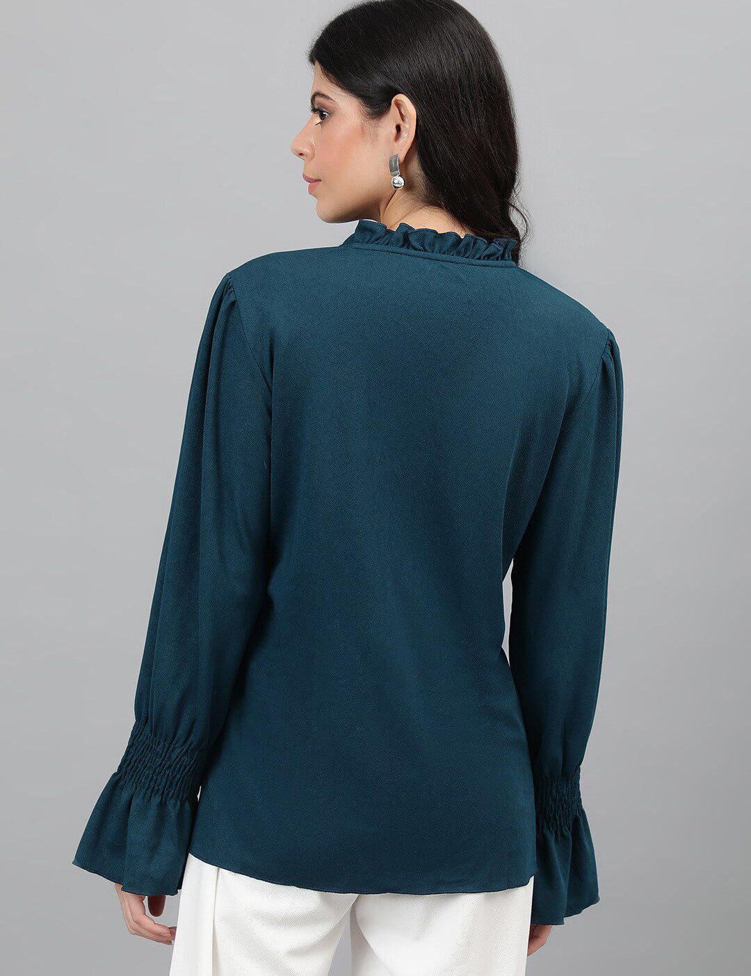 Kotty Green Tie-Up Neck Bell Sleeve Top