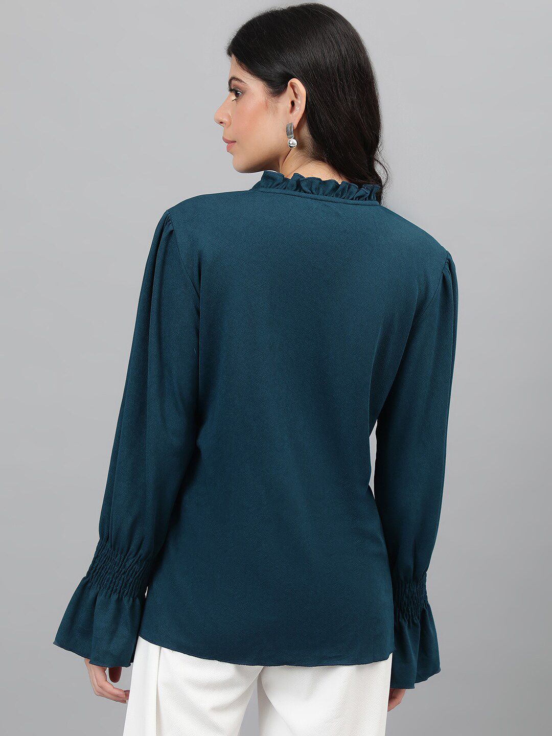 Kotty Green Tie-Up Neck Bell Sleeve Top