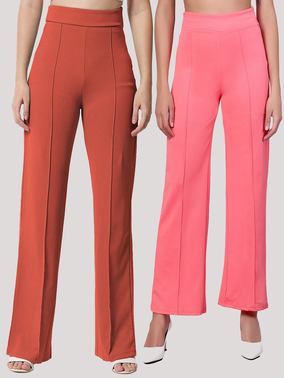 Kotty Women Pack Of 2 Relaxed Straight Leg Easy Wash Straight Fit Parallel Trousers