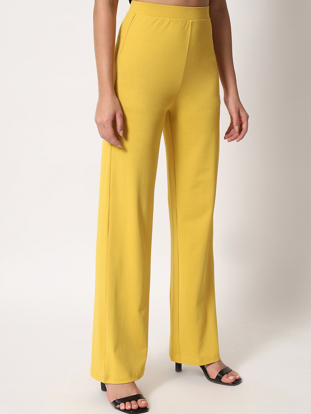 Kotty Women Yellow Relaxed Straight Fit High-Rise Easy Wash Trousers