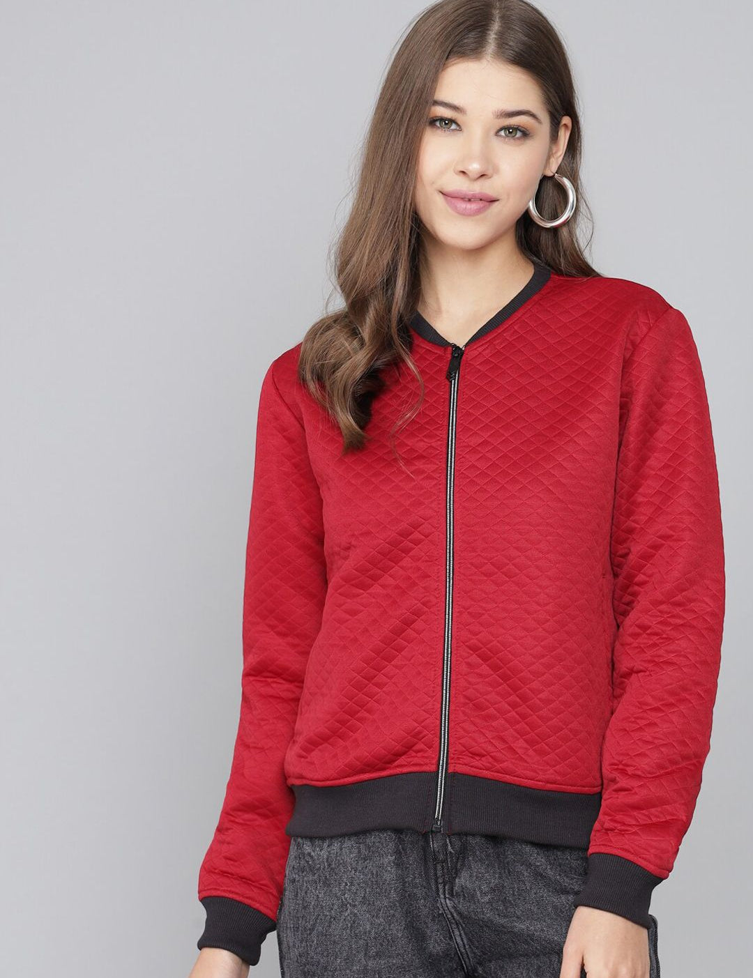 Kotty Women Maroon Geometric Lightweight Tailored Jacket