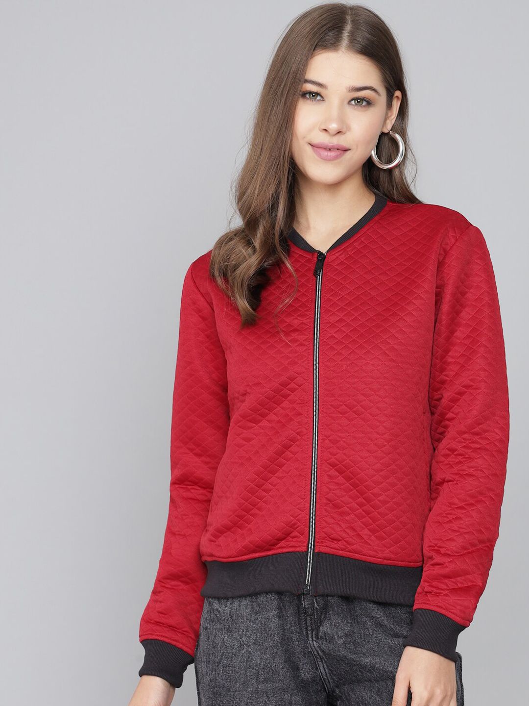 Kotty Women Maroon Geometric Lightweight Tailored Jacket