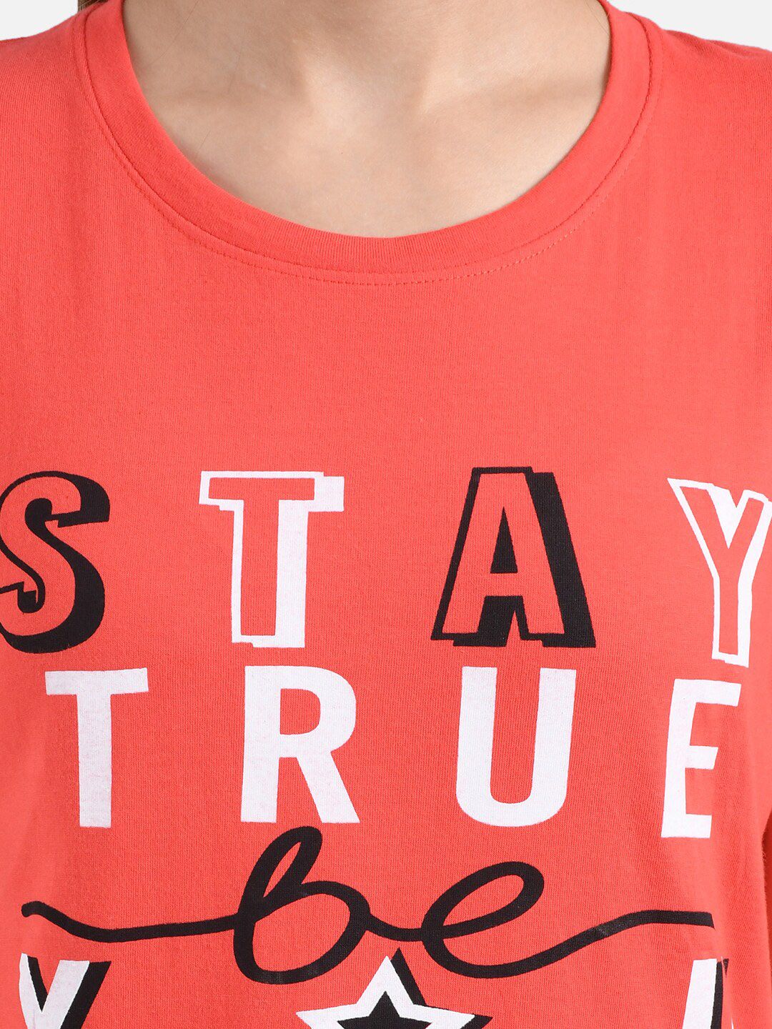 Kotty Women Navy Blue & Coral Orange Pack of 2 Printed T-shirt