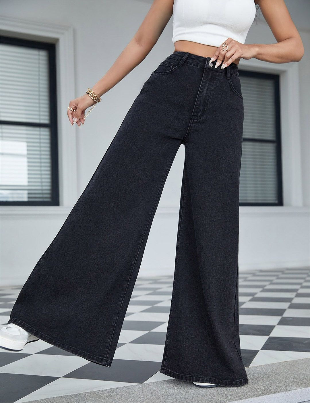 Kotty Women Black Jean Flared High-Rise Stretchable Jeans