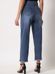 Kotty Women Blue Jean Straight Fit High-Rise Light Fade Stretchable Jeans