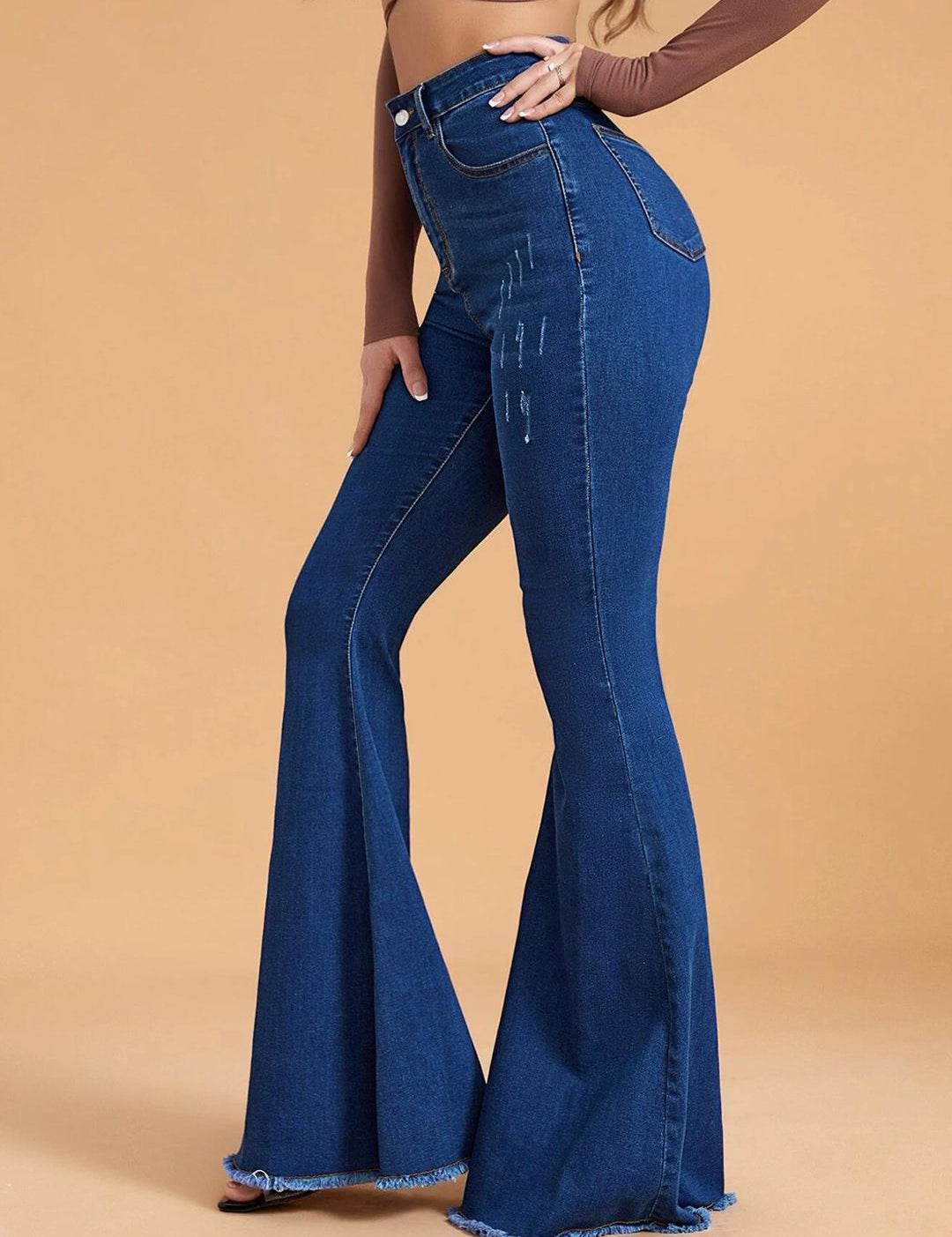 Kotty Women Flared High-Rise Low Distress Stretchable Jeans