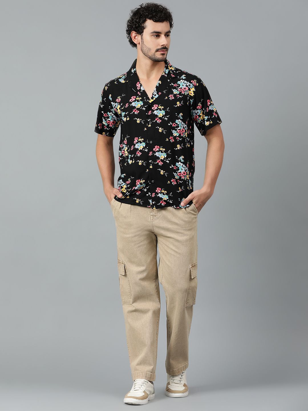 Kotty Men Cuban Collar Floral Printed Casual Shirt