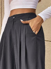 Kotty Grey Women Relaxed Straight Leg High-Rise Easy Wash Pleated Parallel Trousers