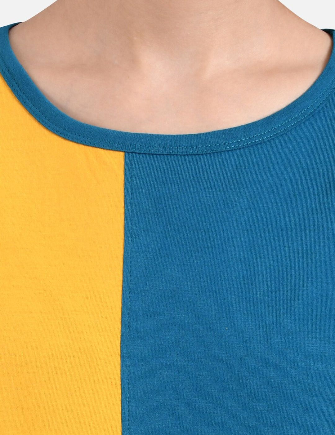 Kotty Women Yellow Colourblocked Round Neck T-shirt