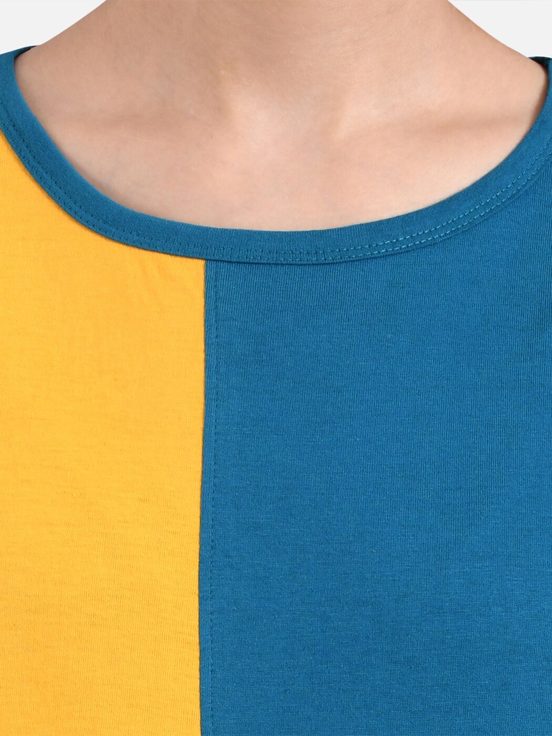 Kotty Women Yellow Colourblocked Round Neck T-shirt