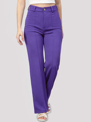 Kotty Women Relaxed Straight Leg Straight Fit High-Rise Easy Wash Trousers