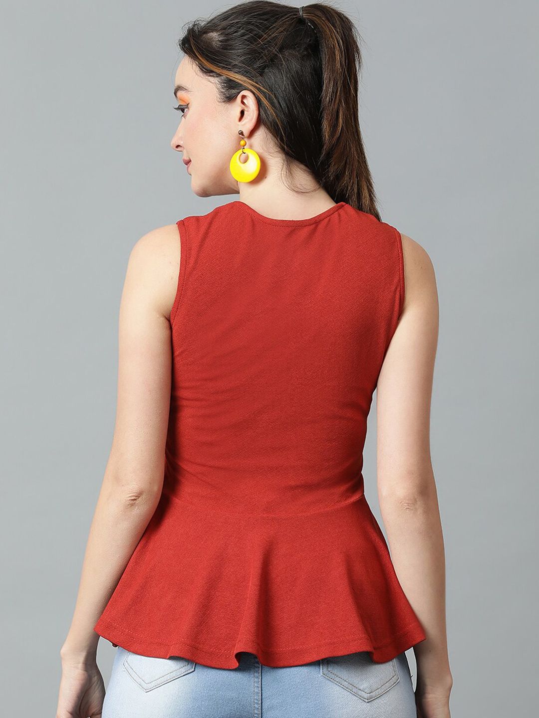 Kotty Rust Square Neck Peplum Top