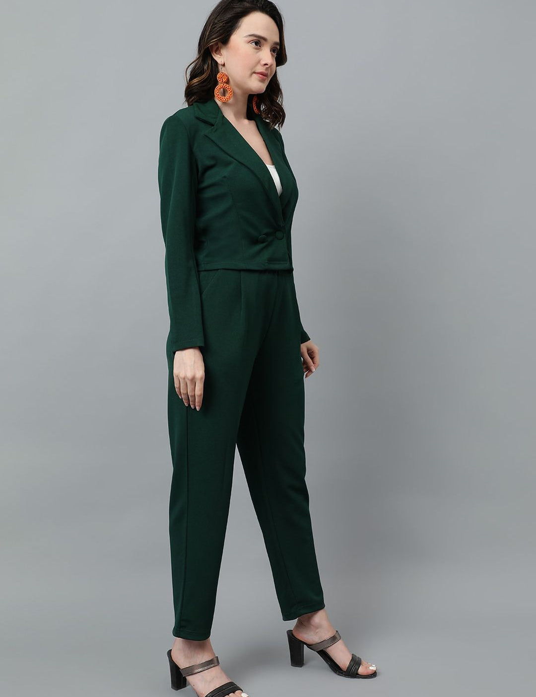 KOTTY BIZwear Green Notched Lapel Collar Blazer & Mid Rise Trouser