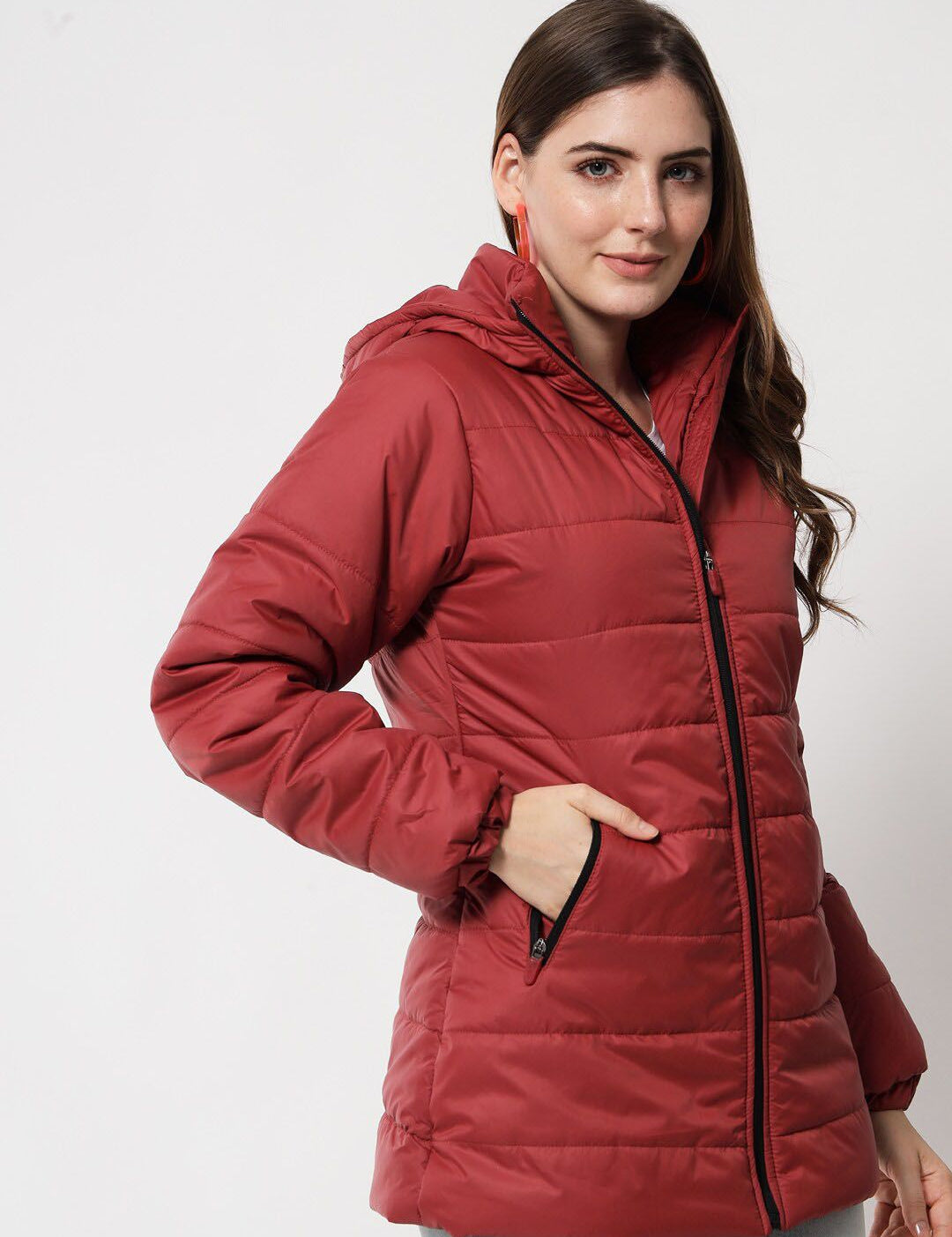 Kotty Women Maroon Longline Padded Jacket