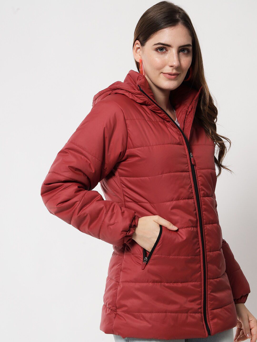 Kotty Women Maroon Longline Padded Jacket