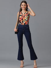 Kotty Black Floral Printed Crepe Top