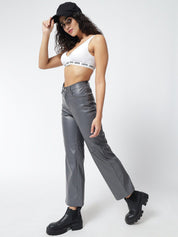 Kotty Women Grey Relaxed Straight Fit High-Rise Trousers