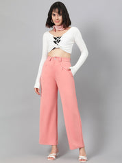Kotty Women Pink Relaxed Straight Leg Fit High-Rise Easy Wash Parallel Trousers
