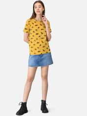 Kotty Women Yellow Printed Round Neck T-shirt