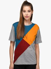 Kotty Women Multicoloured Colourblocked Round Neck T-shirt