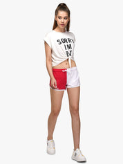 Kotty Women Red And White Colourblocked Regular Fit Hot Pants