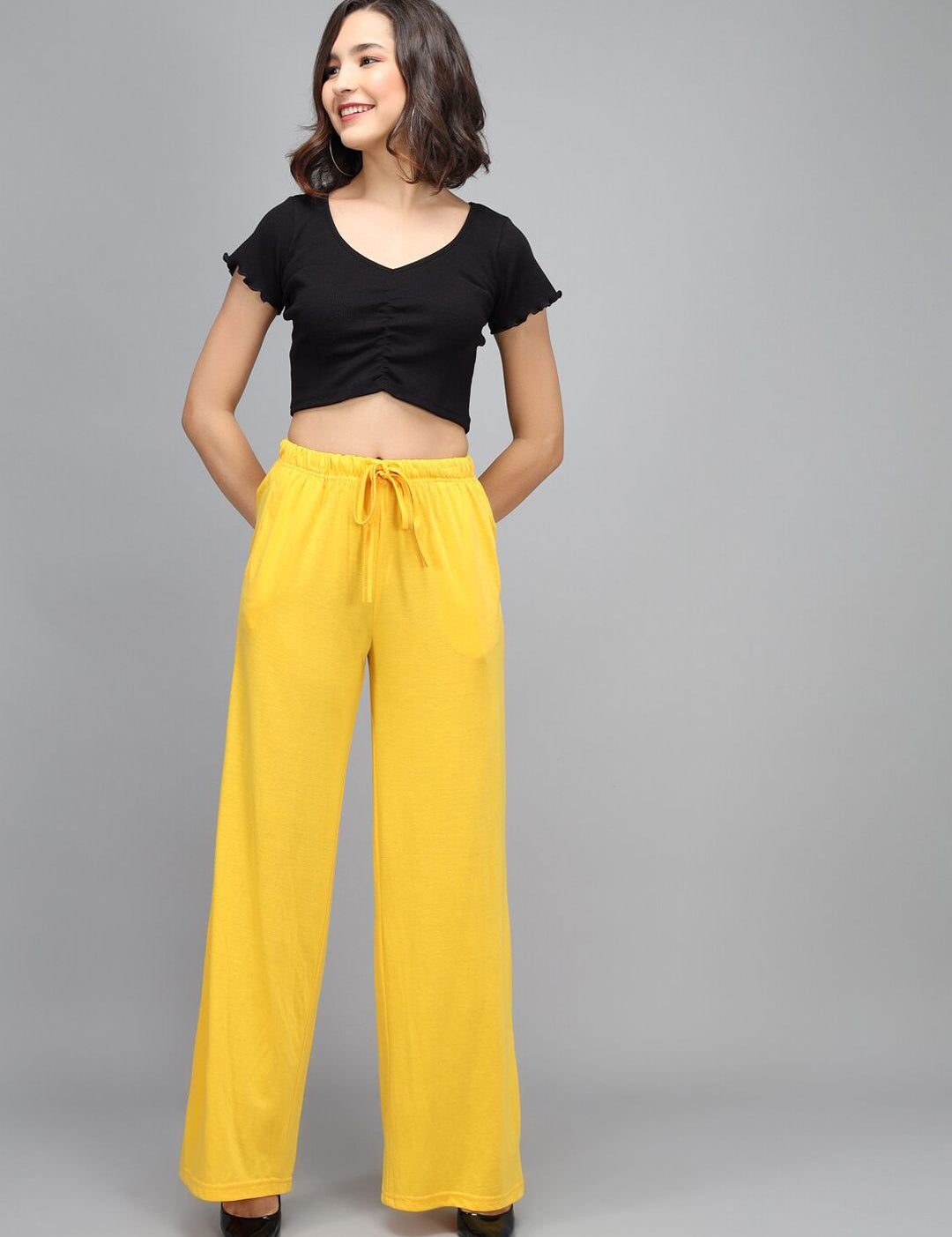 Kotty Women Yellow Loose Fit High-Rise Parallel Trousers