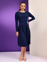 Kotty Round Neck Pleated Fit & Flare Dress