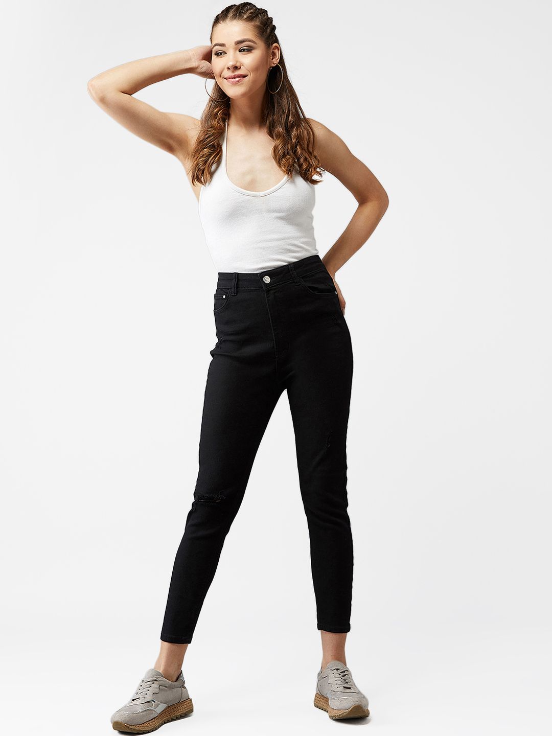 Kotty Women Black Skinny Fit High-Rise Mildly Distressed Jeans