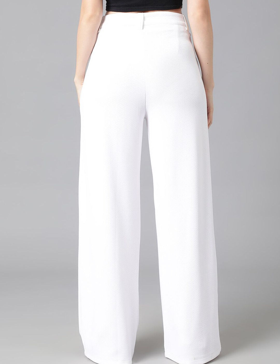 Kotty Women White Relaxed Straight Leg Straight Fit High-Rise Easy Wash Parallel Trousers