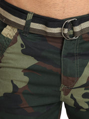 Kotty Men Olive Green Camouflage Printed Regular Fit Cargo Shorts