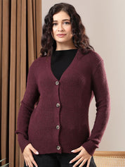 Kotty Women V-Neck Cotton Ribbed Cardigan