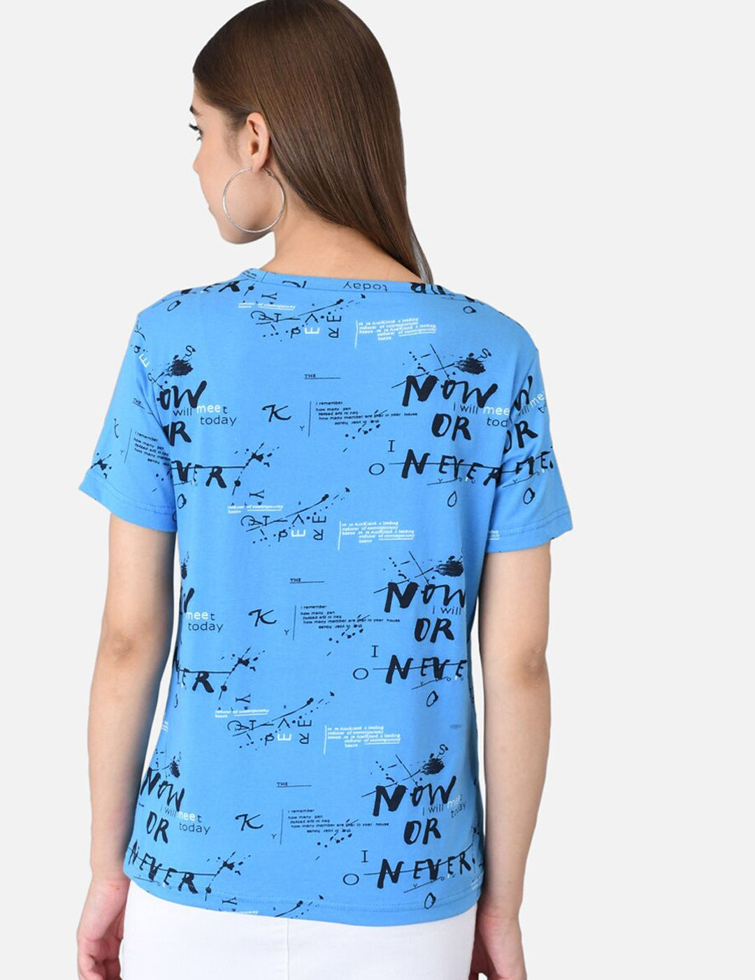 Kotty Women Blue & Black Printed T-shirt