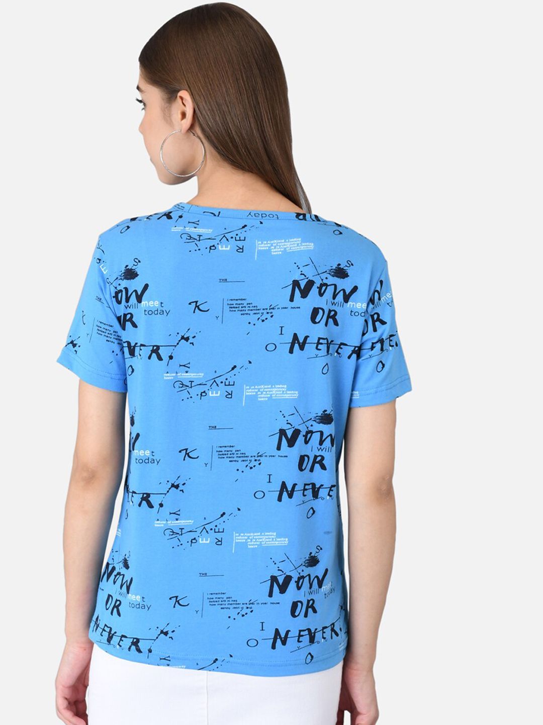 Kotty Women Blue & Black Printed T-shirt
