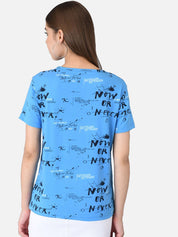 Kotty Women Blue & Black Printed T-shirt
