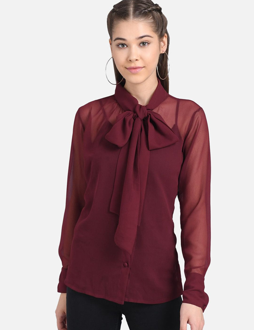 Kotty Women Maroon Solid Pure Cotton Top